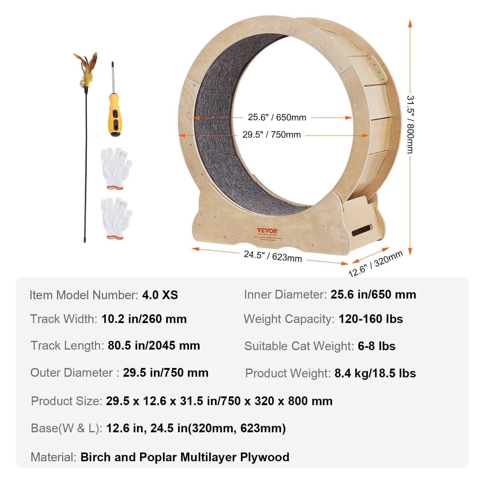 Cat Exercise Treadmill – Natural Wood with Detachable Carpet