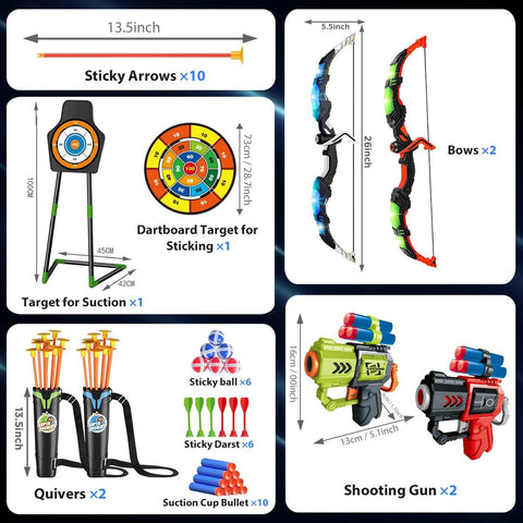 2X Bow & Arrow Toy Set for Kids – LED Archery, Suction Cup Stand