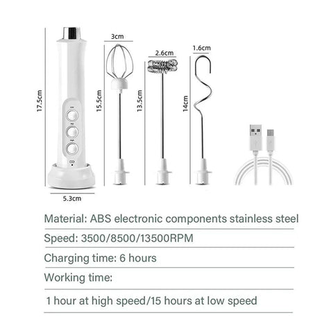 3-in-1 Wireless Electric Milk Frother – Cappuccino Whisk & Foam Maker