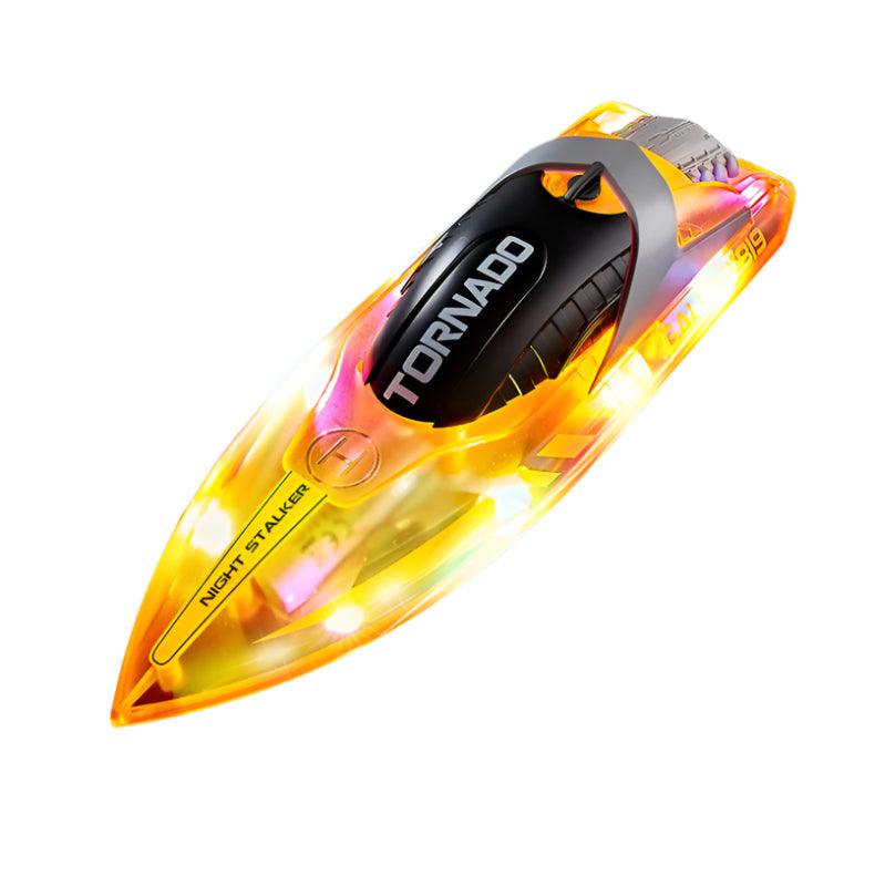 High-Speed RC Speedboat – LED Lights, Rechargeable, Waterproof, 2-Hour Run Time